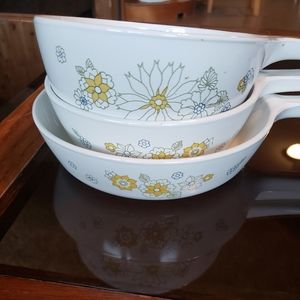 Rare floral bouquet corningware pots and small sau